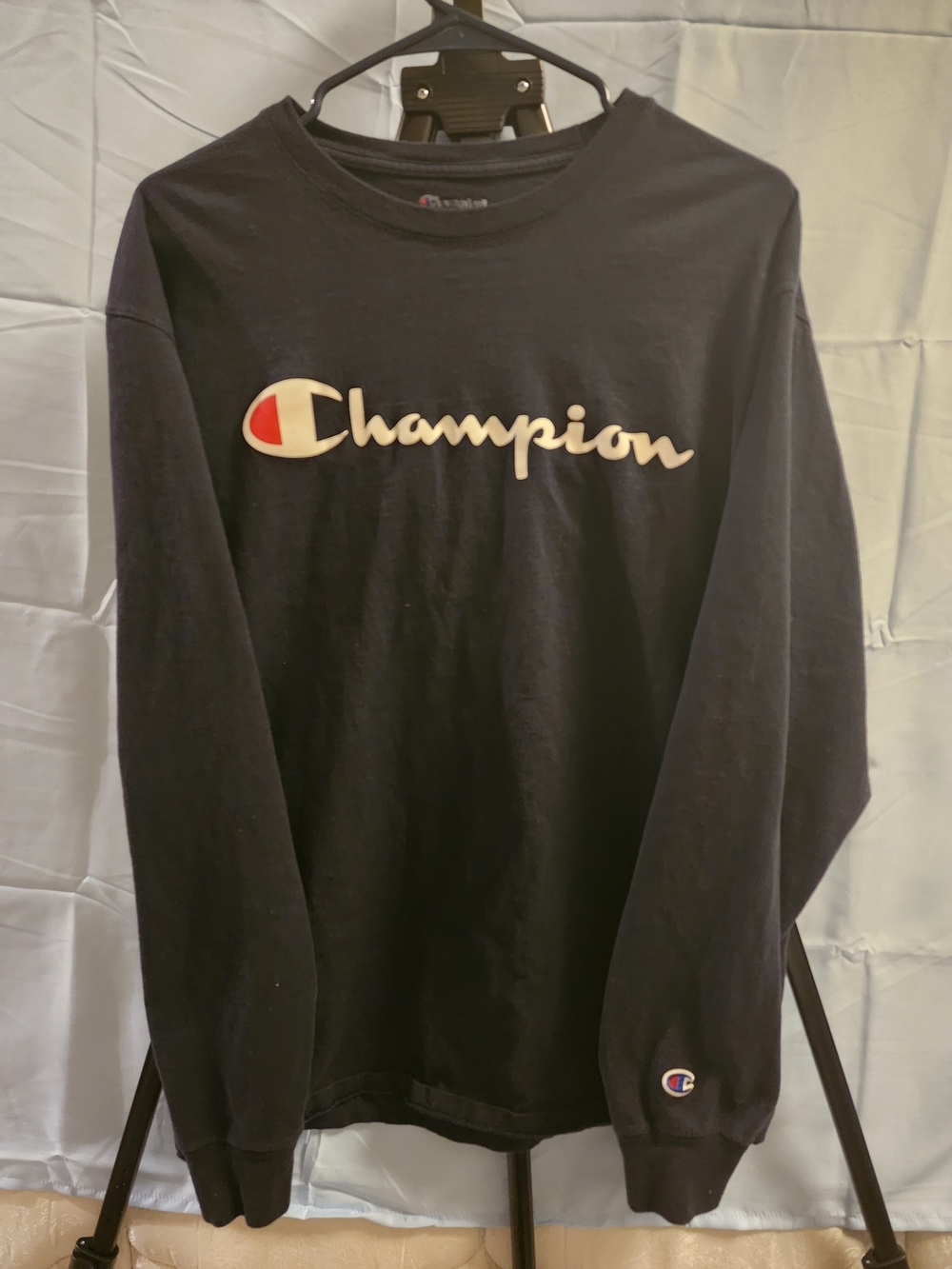 Champion Men's Navy Long Sleeve Sweat Shirt W/Cuff Link Logo